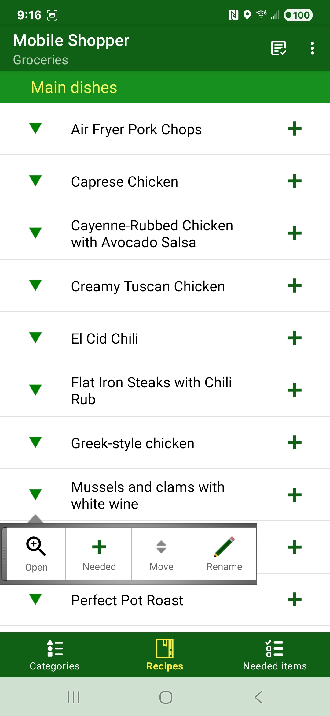 Recipes Quick Action