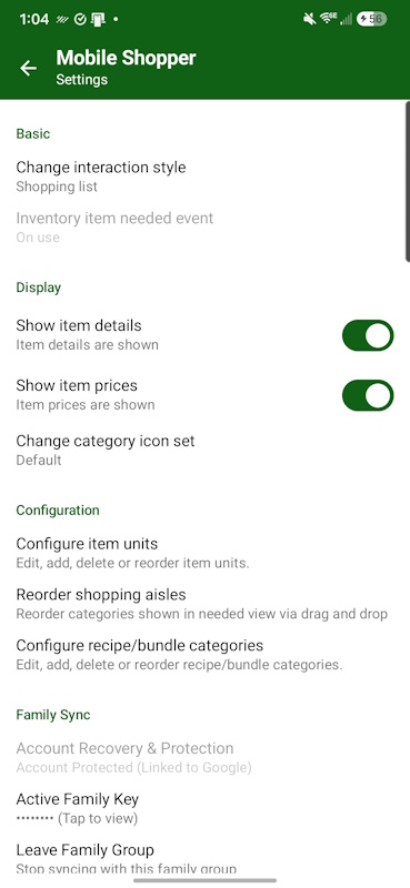 Settings View 1